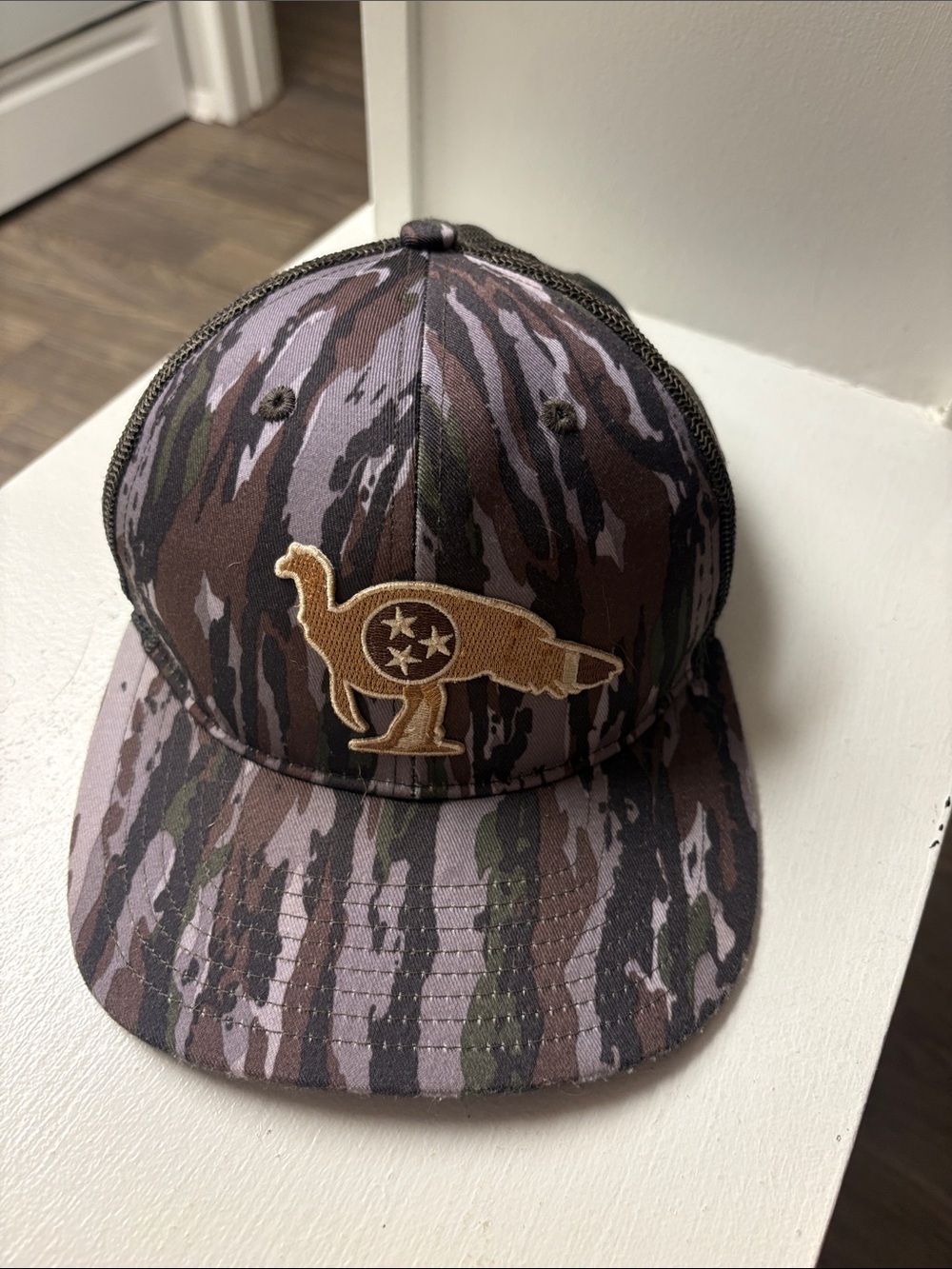 Camo Embroidered Turkey Tennessee Patch Snapback Hat - Brown/Olive/Gray